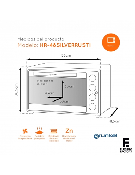 HORNO GRUNKEL HR48 SILVER 48L CONVECCI