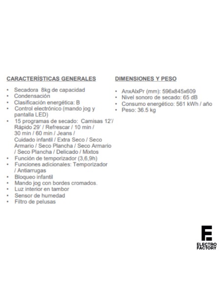 SECADORA WINIA WVR08CF1WW 8KG CONDENSACION